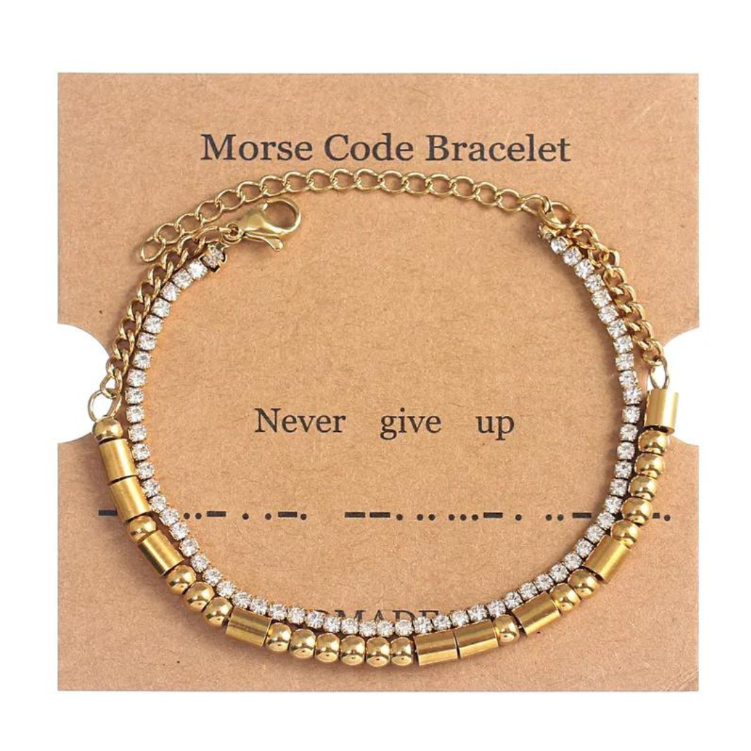 NEVER GIVE UP Morse Code Bracelet